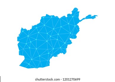 Map of Afghanistan from Polygonal wire frame low poly mash, contours network line, luminous space stars, design sphere, dot and structure. Vector Illustration EPS10.