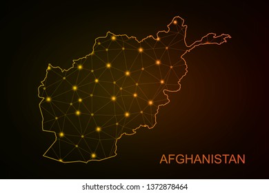Map of Afghanistan from Polygonal wire frame low poly mash, contours network line, luminous space stars, design sphere, dot and structure. Vector Illustration EPS10. - Vector - Vector
