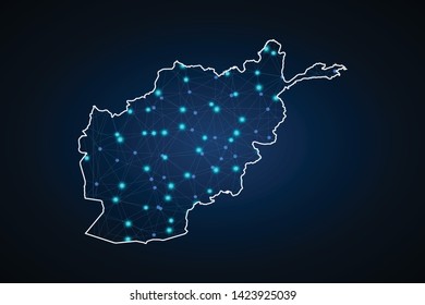 Map of Afghanistan from Polygonal wire frame low poly mash, contours network line, luminous space stars, design sphere, dot and structure. Vector Illustration EPS10. - Vector - Vector