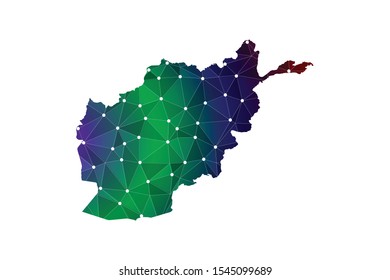 Map of Afghanistan from Polygonal wire frame low poly mash, contours network line, luminous space stars, design sphere, dot and structure. Vector Illustration EPS10.