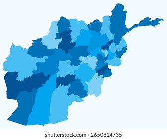Map of Afghanistan with regions. Just a simple country border map with region division. Light blue color palette. Blank Afghanistan shape with administrative division. Vector illustration.
