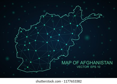 Map Afghanistan. Wire Frame 3D mesh polygonal network line, design sphere,Afghanistan map on dark background. Vector illustration eps 10.