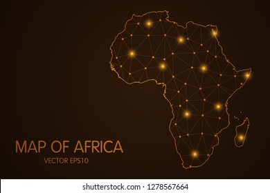 Map of Africa - Abstract mesh line and point scales on dark background. 3D mesh polygonal network connections.Vector illustration eps 10. 