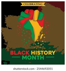 Map of Africa in celebration of black history. An annual month of remembrance originating in the United States. Black History Month concept. Flat vector illustration.