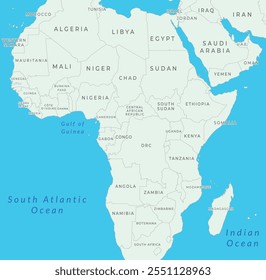 Mapa da África com fronteiras de países e rotulagem