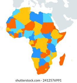 Map of Africa with countries in color. Stylized map of Africa in minimalistic modern style