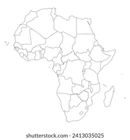 Map of Africa with countries in linear view. Stylized map of Africa in minimalistic modern style