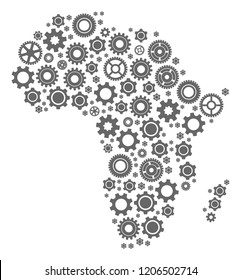 Map of Africa created with gray cog symbols. Vector abstract mosaic of map of Africa with technical symbols. Engineering flat design for technology applications.
