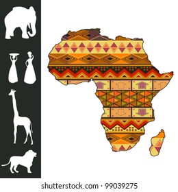 Map of Africa with decorative pattern and silhouette collection