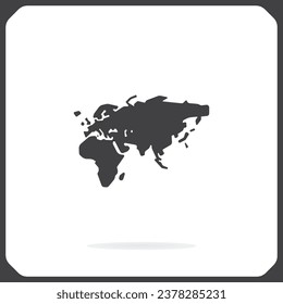 Map of Africa and Eurasia, vector icon. A flat illustration depicting a map of Africa and Eurasia.