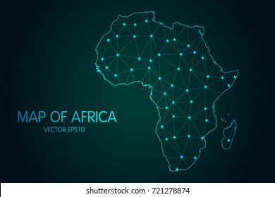 Map of Africa - With glowing point and lines scales on The dark gradient background, 3D mesh polygonal network connections. Vector illustration Eps10.