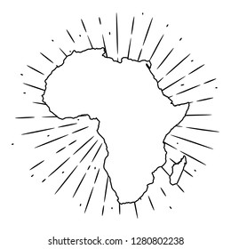 Map of Africa. Hand drawn vector illustration with a map of the Africa and divergent rays. Used for poster, banner, web, t-shirt print, bag print, badges, flyer, logo design and more. 