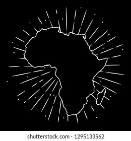 Map of Africa. Hand drawn vector illustration with a map of the Africa and divergent rays. Used for poster, banner, web, t-shirt print, bag print, badges, flyer, logo design and more. 