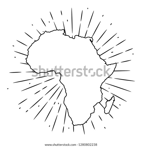 アフリカの地図 アフリカの地図と発散光線を持つ手描きのベクトル
