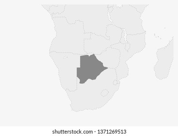 Map of Africa with highlighted Botswana map, gray map of Botswana with neighboring countries