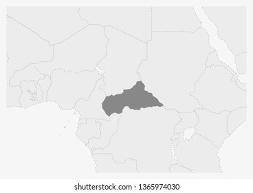 Map of Africa with highlighted CAR map, gray map of Central African Republic with neighboring countries