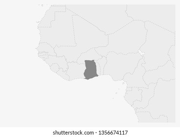 Map of Africa with highlighted Ghana map, gray map of Ghana with neighboring countries