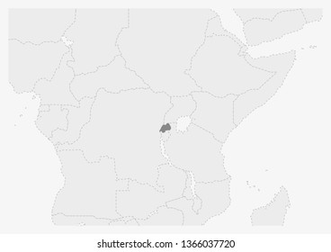 Map of Africa with highlighted Rwanda map, gray map of Rwanda with neighboring countries