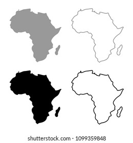 Map of Africa icon set grey black color outline