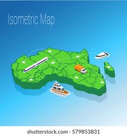 Map Africa isometric concept. 3d flat illustration of Map Africa.