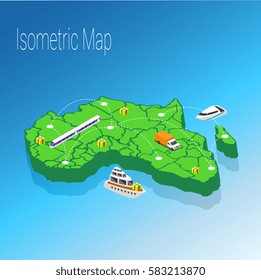 Map Africa isometric concept. 3d flat illustration of Map Africa. Africa map infographics design template