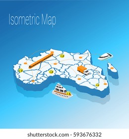 Map Africa isometric concept. 3d flat illustration of Map Africa. map infographics design template 