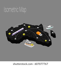 Map Africa isometric concept. 3d flat illustration of Map Africa.