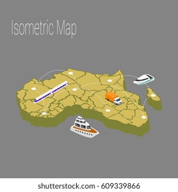Map Africa isometric concept. 3d flat illustration of Map Africa.