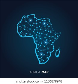 Map of Africa made with connected lines and glowing dots.