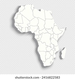 Map of Africa with national borders isolated on transparent background. Africa map template for website, design, cover, infographics. Pseudo-3d vector illustration