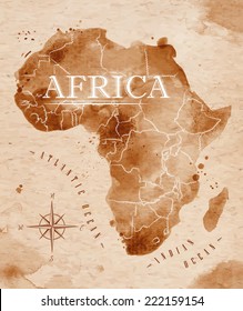 Map of Africa in old style in brown graphics in a retro style