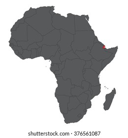 Map of Africa on gray with red Djibouti vector