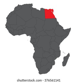 Map of Africa on gray with red Egypt vector