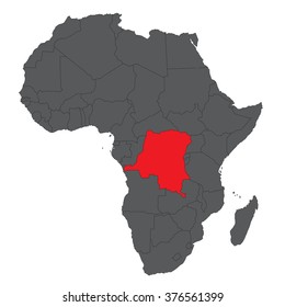 Map of Africa on gray with red Democratic Republic of Congo vector