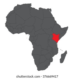 Map of Africa on gray with red Kenya vector