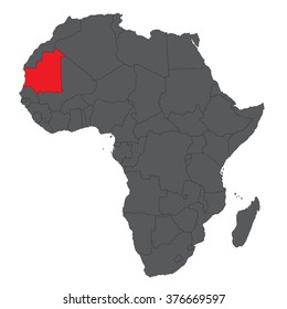 Map of Africa on gray with red Mauritania vector