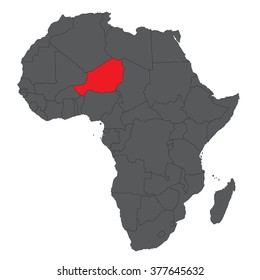 Map of Africa on gray with red Niger vector 