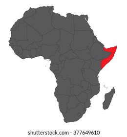 Map of Africa on gray with red Somalia vector 