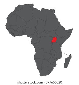 Map of Africa on gray with red Uganda vector 