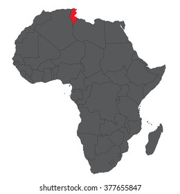 Map of Africa on gray with red Tunisia vector