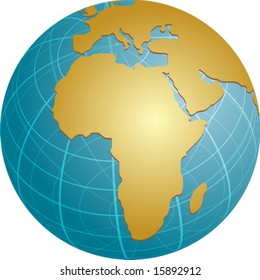 Map of the Africa, on a spherical globe, cartographical illustration