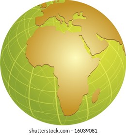 Map of the Africa, on a spherical globe, cartographical illustration