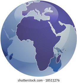 Map of the Africa, on a spherical globe, cartographical illustration