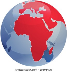 Map of the Africa, on a spherical globe, cartographical illustration