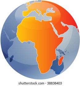 Map of the Africa, on a spherical globe, cartographical illustration