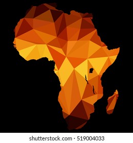 Map of Africa polygon, made of gold color, vector illustration.