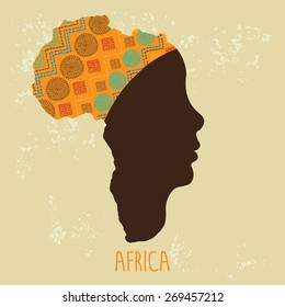 Map of Africa as a profile of African women in turban. Vector Illustration