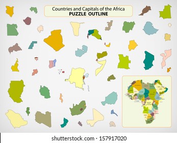 Map of the Africa - puzzle outline. Vector illustration. Elements of horizontal, vertical and diagonal directions are moved. The lakes and some of the state remained in place.