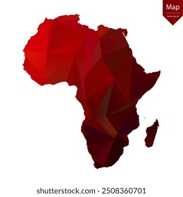 Mapa de África - Rojo Geométrico Rumpled Triangular, Diseño Poligonal. Ilustración vectorial eps 10.
