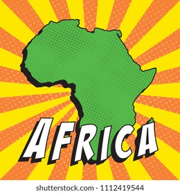 map of africa in retro comic style on background with halftone dots and radial lines